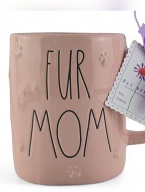 NWT Rae Dunn Women's Fur Mom Pink Paw Print Ceramic Mug Magenta